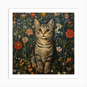 Cat In Flowers Art 1 Art Print