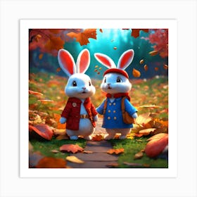 Two Rabbits In Autumn Art Print