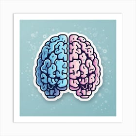 Two Brains On A Blue Background Art Print