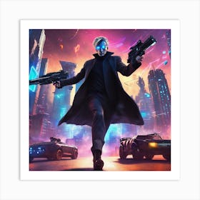 Futuristic Man With Guns Art Print