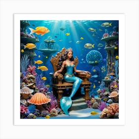 Underwater Fantasy World With Mermaids Art Print