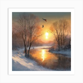 Sunset By The River Art Print