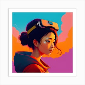 Woman Dancing Around With Vr Headset Art Print