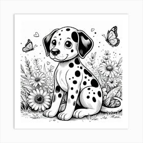 Line Art dalmatian dog 3 Art Print