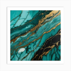 Luxury Abstract Gold And Turquoise Marble 1 Art Print