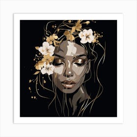 Gold Flower Girl Art Print