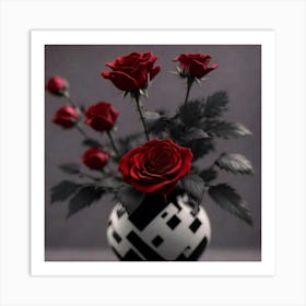 Red Roses In A Vase 1 Art Print