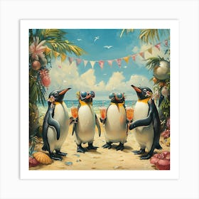 Tropical Penguin Beach Party Fun 4 Art Print