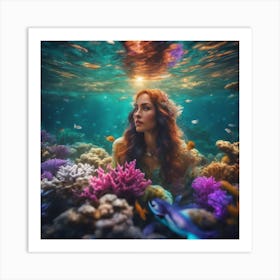 Mermaid in the sea Art Print