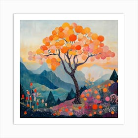 Modern Orange Tree 1 Art Print