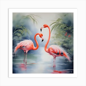 Two Flamingos Art Print