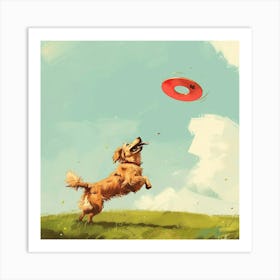 Golden Retriever Catching Frisbee Art Print