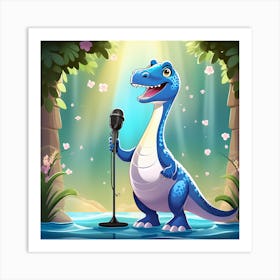 Dinosaur Singing In The Forest Art Print