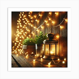 Fairy Light Glow Wall Art: A Cozy and Dreamy Scene with Rustic Decor for Warm and Inviting Home Decor Print Art Art Print