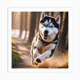 Siberian Husky Running In The Woods Art Print