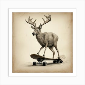 Deer On Skateboard 1 Art Print