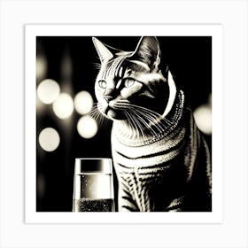 Cat next to a wine glass Art Print