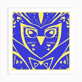 Abstract Owl Blue And Yellow Art Print