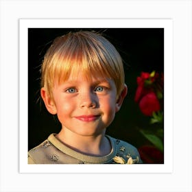 Firefly Strawberry Blond, Little Boy, Blue Eyes, Freckles, Nose, Child, Portrait, Adorable, Natural, (9) Art Print