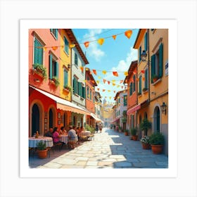 Vibrant Watercolor Of An Italian Street Festival With Colorful Decorations 1 Art Print