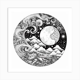 Moon And Waves 11 Art Print
