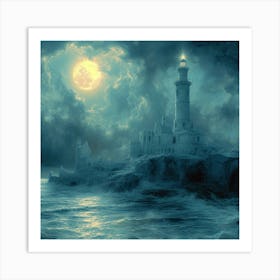 Lighthouse At Night Art Print