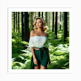 Model Female Woods Forest Nature Fashion Beauty Portrait Trees Greenery Wilderness Outdoo (15) Art Print