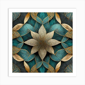 Firefly Beautiful Modern Detailed Floral Indian Mosaic Mandala Pattern In Gray, Teal, Marine Blue, S (3) Art Print