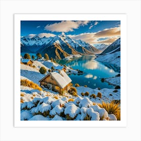 Snowy Lake In New Zealand Art Print