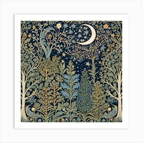 Moon And Trees william morris inspired art Art Print