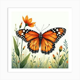 Regal Monarch With Watercolor Enchanting Meadow 1 Art Print