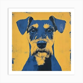 Portrait Of An Airedale In Blue And Yellow 2 Art Print