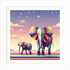 Polygonal Protectors Elephants Art Print