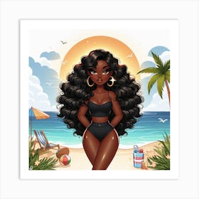 Black Girl On The Beach 1 Art Print