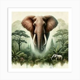 Watercolor Tropical Forests Elephant 4 Art Print