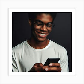 Happy Young Man Using Smartphone Art Print