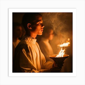 Boy Holding A Candle Art Print