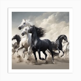 Horses Running In The Desert Art Print
