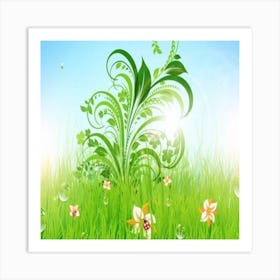 Green Grass With Flowers Art Print