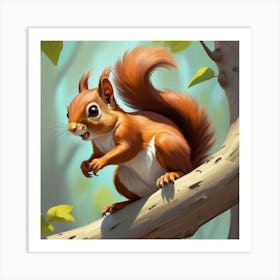 Squirrel On A Tree Branch Art Print