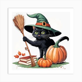 Cute Cat Halloween Pumpkin (14) Art Print