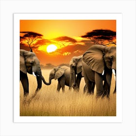 Elephants In The Savannah Art Print