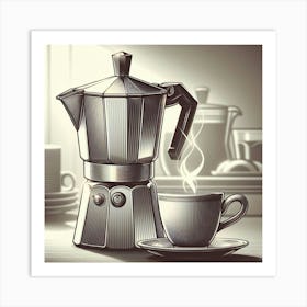 Coffee Maker And Cup Of Coffee Art Print