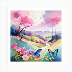 Butterflies And Flowers 5 Art Print