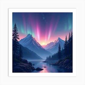 Celestial Watercolor Aurora Over Majestic Mountains 1 Art Print