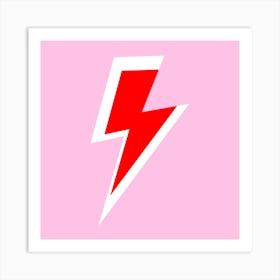 Red Lightning Bolt on Pink Art Print