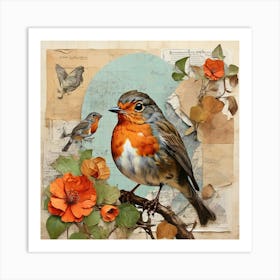 Bird Painting Collage European Robin 3 Art Print 0 Art Print