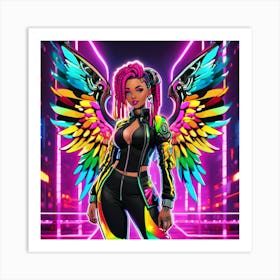 Neon Girl With Wings 21 Art Print