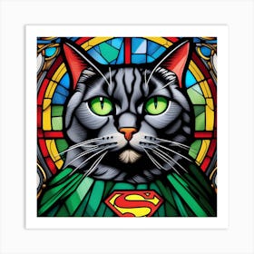 Cat, Pop Art 3D stained glass cat superhero limited edition 24/60 Art Print