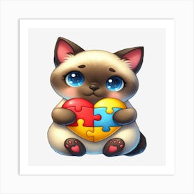 Autism Puzzle Piece Cat (Siamese) Art Print